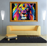 手绘油画狮子七彩动物现代玄关客厅沙发家居墙壁挂画装饰画有框画