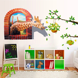 3D立体动物长颈鹿植物花卉墙装饰品墙贴纸墙壁创意贴画玄关可移除