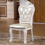 爱尚欧式实木真皮餐椅高档配套餐椅 白色橡木雕花椅 餐厅饭桌椅