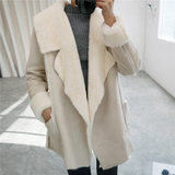 2015新款麂皮加绒加厚拼接中长款外套女冬修身韩版长袖潮毛绒大衣