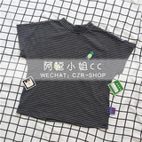 韩国ulzzang童趣软妹塔卡沙健身系列黑色黑白条纹T恤女款短袖现货