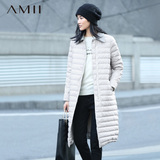 Amii及简2015冬新款女装翻领长袖哑光中长款大码宽松羽绒服女外套