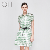 OTT原创设计 2016夏新品  全棉印花A型短袖中长连衣裙 TT54W4731