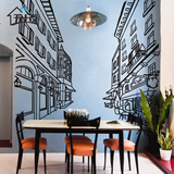 时尚抽象街景餐厅墙贴客厅沙发电视背景墙壁画贴纸画大型手绘贴画