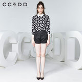 CCDD2016秋装新款专柜正品女时尚黑白撞色太阳花印花雪纺休闲衬衫