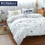 科莎韩式纯棉床笠四件套1.5m 简约全棉4件套被套床单北欧床上用品