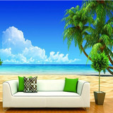 立体3d地中海海景大型壁画椰树海滩客厅沙发卧室电视背景墙壁纸