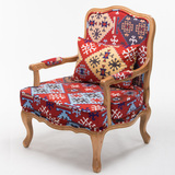 欧式实木单人沙发椅 小户型卧室客厅咖啡厅布艺椅子 美式老虎椅