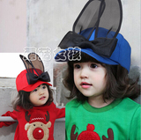 儿童帽子春秋季新款1-6岁男女宝宝韩版布料立体大兔子耳朵棒球帽