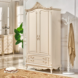 欧式两门衣柜 法式白色描金实木衣橱 韩式田园小户型卧室整体衣柜