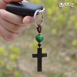 麦泉高档檀木十字架钥匙扣 汽车钥匙挂件饰品 黑檀木 基督教礼品