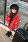 2015秋冬季新款 女童时尚呢子外套韩版卡通玩偶上衣喇叭袖大衣