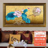 新中式客厅装饰画手绘金箔荷花油画东南亚泰式风格沙发背景墙挂画