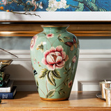 欧式客厅装饰工艺品花插花器摆件彩绘陶瓷彩蝶春蕾花瓶H J