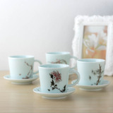 景德镇陶瓷中式纯手绘青花陶瓷咖啡杯碟套装 茶杯茶具送瓷勺