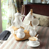 尊慕斯欧式骨瓷茶具咖啡杯套装下午红茶套装带托盘带木架结婚送礼