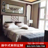 新中式实木床现代简约布艺1.8米双人婚床宾馆样板房酒店卧室家具