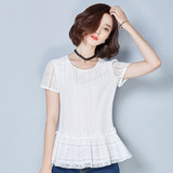短袖t恤女装2016夏装新款大码白色韩版宽松荷叶边体恤蕾丝上衣潮