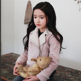 女童西装领外套韩国童装长袖儿童羊羔绒外套秋冬季女宝宝加绒上衣