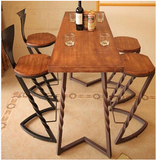 美式组装乡村铁艺复古咖啡实木高脚凳桌茶几吧台桌餐桌椅组合