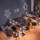 西餐厅酒吧卡座双人沙发 实木复古咖啡馆桌椅组合 接待洽谈售楼处