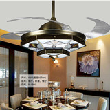 全铜欧式隐形风扇灯餐厅奢华大气四色变光客厅卧室吊扇吊灯42寸