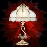 欧式卧室婚房床头灯创意遥控全铜台灯美式婚庆结婚天鹅灯书房台灯