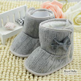包邮冬季加厚外贸女宝婴儿靴子婴儿鞋软底鞋防滑学步鞋0-1岁灰色