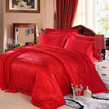 润美大红色婚庆四件套被套床单式简约结婚床上用品1.5m床玫瑰心誓
