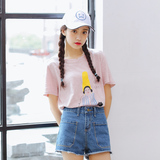 韩国ulzzang学院风宽松卡通t恤女夏季韩版学生糖果色短袖体恤上衣