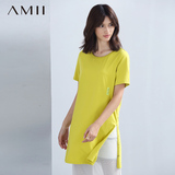 艾米Amii女装旗舰店夏季宽松纯色字母高中长款休闲短袖T恤体恤裙