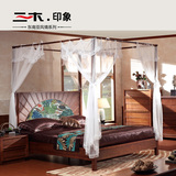 东南亚风格新中式卧室家具 1.8米双人拔步床 仿古实木架子床定制