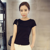 2016新款韩国版黑白纯色短袖T恤女士修身夏装学生宽松圆领t恤衫潮