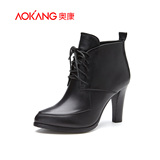 Aokang奥康春秋冬季欧美女鞋交叉绑带短靴短筒超高跟新品靴子