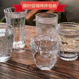 多款入 复古透明玻璃杯家用水杯无铅水晶欧式浮雕洋酒冷饮扎啤杯