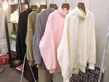 韩国进口东大门女装代购 2015冬季百搭半高领毛绒绒保暖宽松卫衣