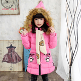 女童粉红黑色棉衣加厚儿童中大童冬季连帽中长款保暖棉袄外套韩版
