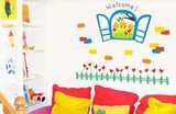 爱心花苗栅栏三只小熊窗景墙贴彩色爱的创可贴幼儿园儿童房装饰贴