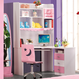粉色儿童转角电脑桌书柜组合 多功能家用女孩拐角书桌写字台810
