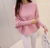 2016韩版秋冬新款女装低领纯色宽松大码针织衫女套头毛衣蝙蝠衫