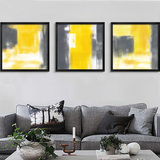 黄与灰 色彩抽象画艺术画 现代简约沙发画三联装饰画玄关画餐厅画