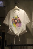 韩国代购2016新款韩版绑带气球印花学生宽松短袖t恤女钉珠上衣潮