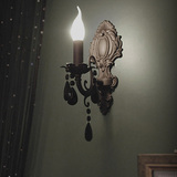 欧式水晶壁灯客厅蜡烛玉石墙壁灯卧室床头客厅灯具单头创意墙灯饰