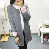 针织开衫2016女装春装新款韩版修身气质中长款圆领纯色毛衣外套