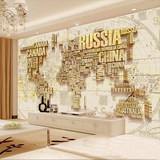 3D壁画墙纸防水 立体金色字母复古世界地图电视墙背景无纺布壁纸