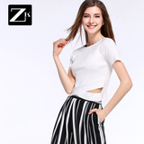 ZK不规则T恤女装夏装修身显瘦衣服短款体恤上衣小衫2016夏季新款