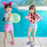 韩国代购新款时尚甜美可爱中小童儿童泳衣分体长袖颗爱心小猪
