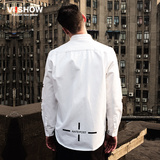 viishow2016春装新款长袖衬衫 欧美街头潮流白衬衫男 字母衬衣潮