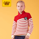 杰米熊品牌童装男童大条纹翻领毛衣儿童套头针织衫小学生休闲时尚