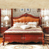 高档欧式真皮床 实木双人床1.8米婚床 美式简约新古典现代真皮床